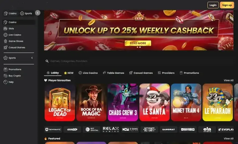 Crypto-first slot casino with USDT instant cashouts and a 900-title Play'n GO/NetEnt lobby